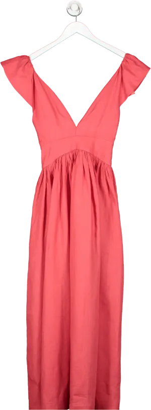 kalita Red Persephone Linen-poplin Maxi Dress UK S