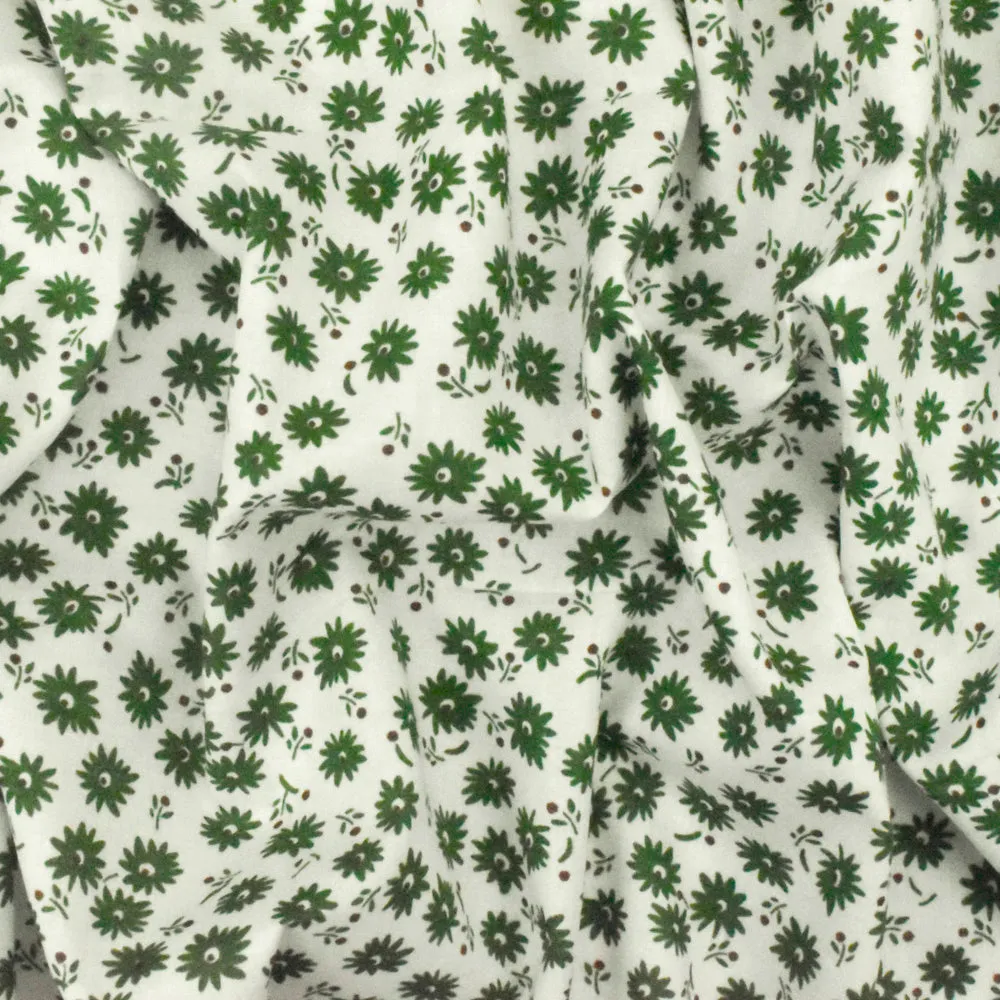 Kelly Green-Ivory-Brown Floral Printed Cotton Lawn Woven Fabric