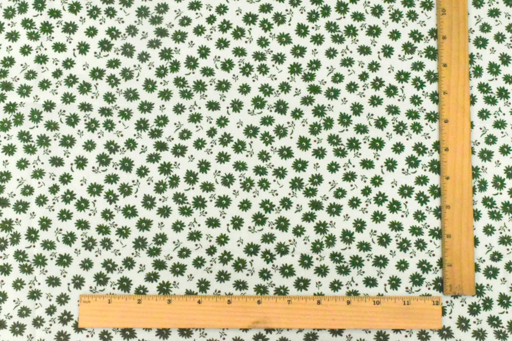 Kelly Green-Ivory-Brown Floral Printed Cotton Lawn Woven Fabric