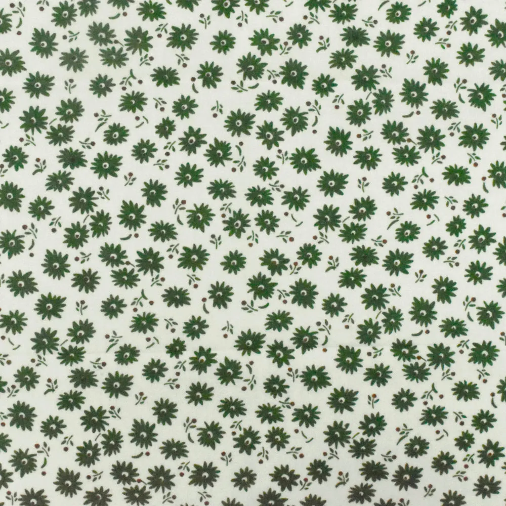 Kelly Green-Ivory-Brown Floral Printed Cotton Lawn Woven Fabric