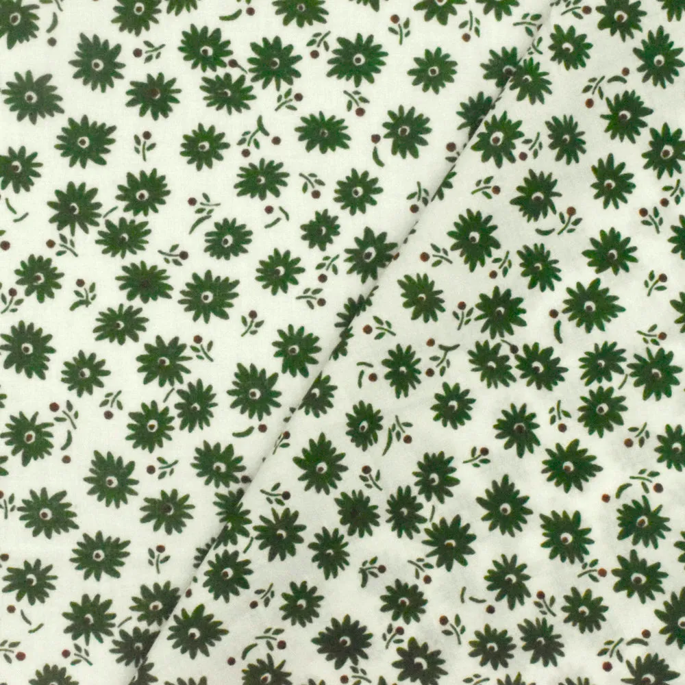 Kelly Green-Ivory-Brown Floral Printed Cotton Lawn Woven Fabric