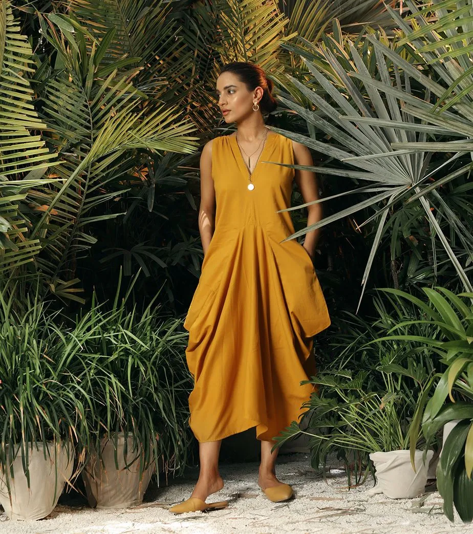 Khara Kapas   -   Dreamtime Story Ochre Side Cowl Dress - Another Day in Paradise