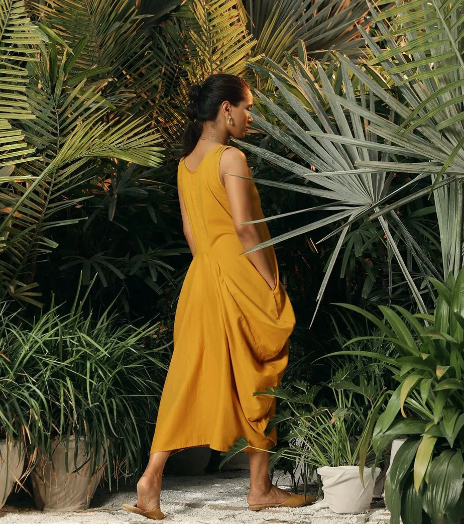 Khara Kapas   -   Dreamtime Story Ochre Side Cowl Dress - Another Day in Paradise