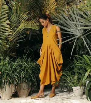 Khara Kapas   -   Dreamtime Story Ochre Side Cowl Dress - Another Day in Paradise