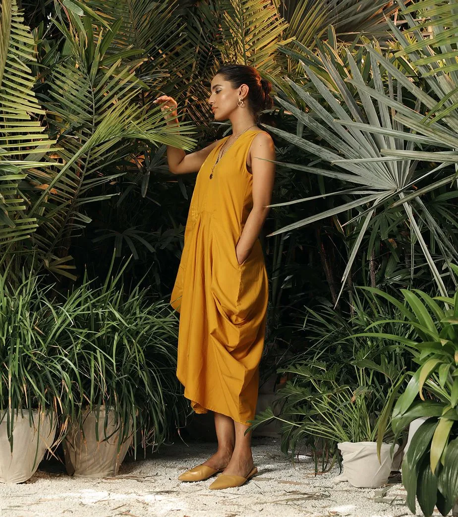 Khara Kapas   -   Dreamtime Story Ochre Side Cowl Dress - Another Day in Paradise