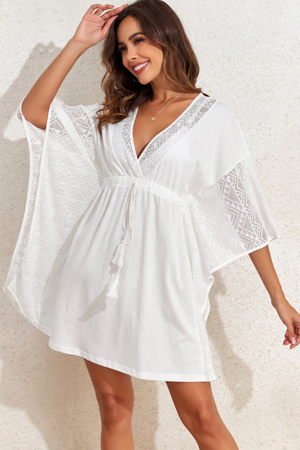 Kimono Tassel Drawstring Beach Cover Up