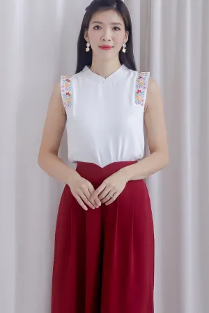 Kismet Embro Sleeve Cheong Sam Top In White
