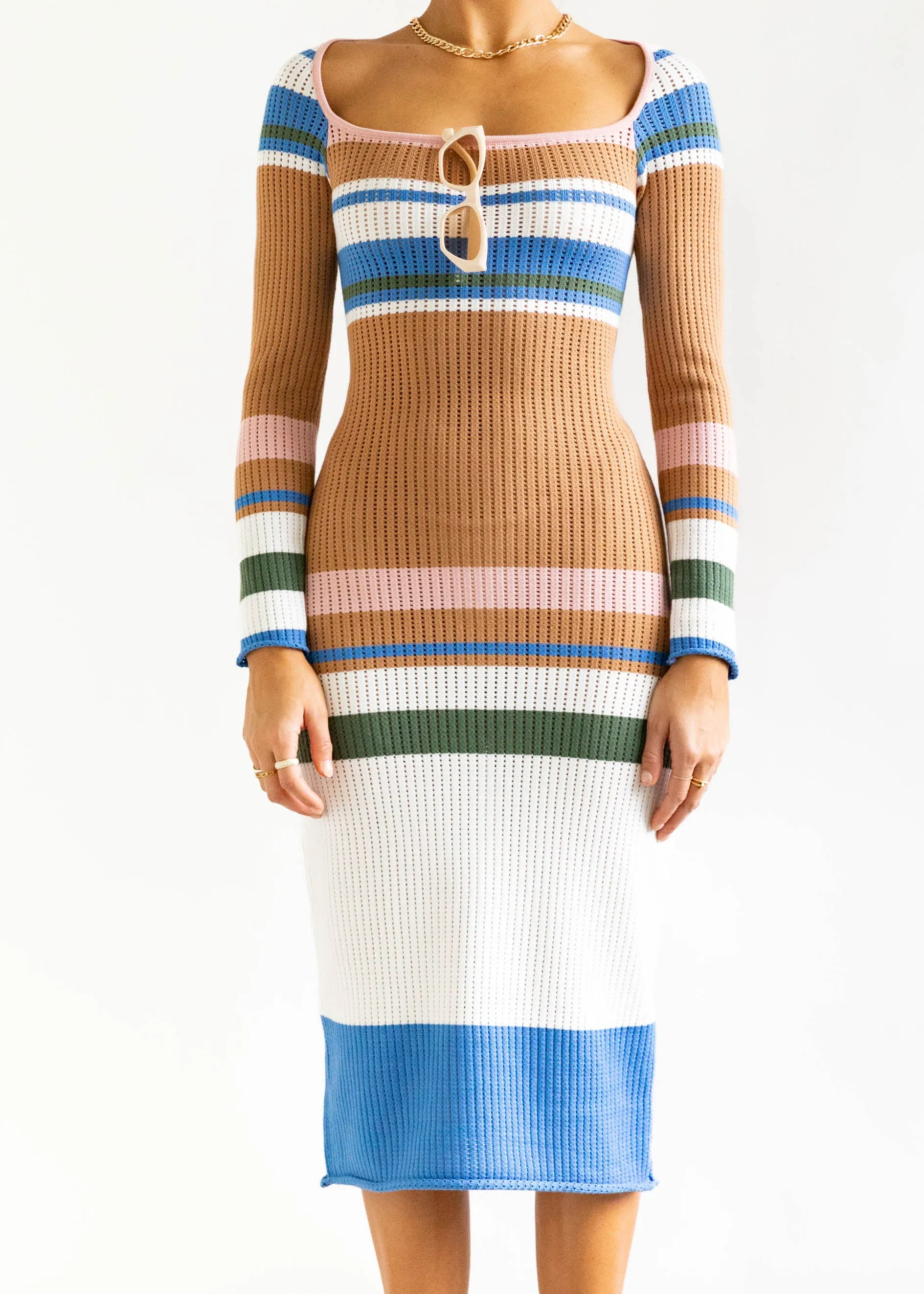 Kyasia Knit Midi Dress - Tan Stripe