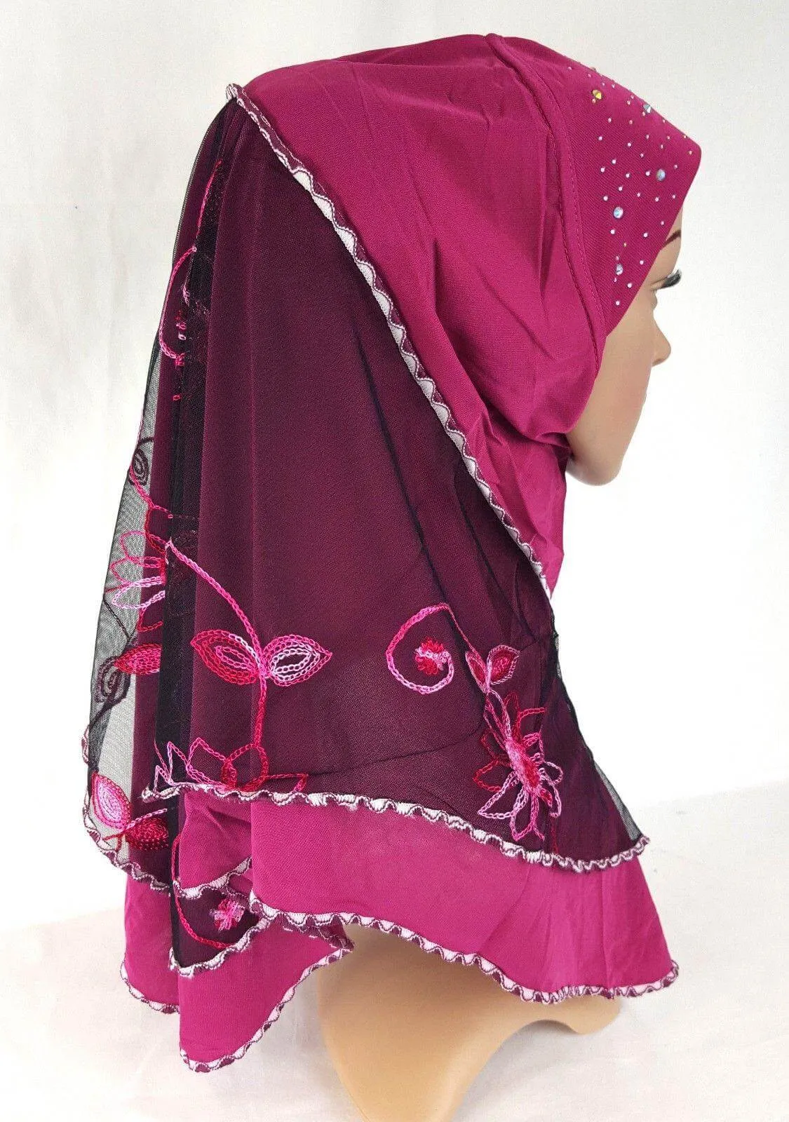 Lace Crystal Hemp Muslim Girl Amira Hijab Islamic Scarf Shawls Perfect Teenagers