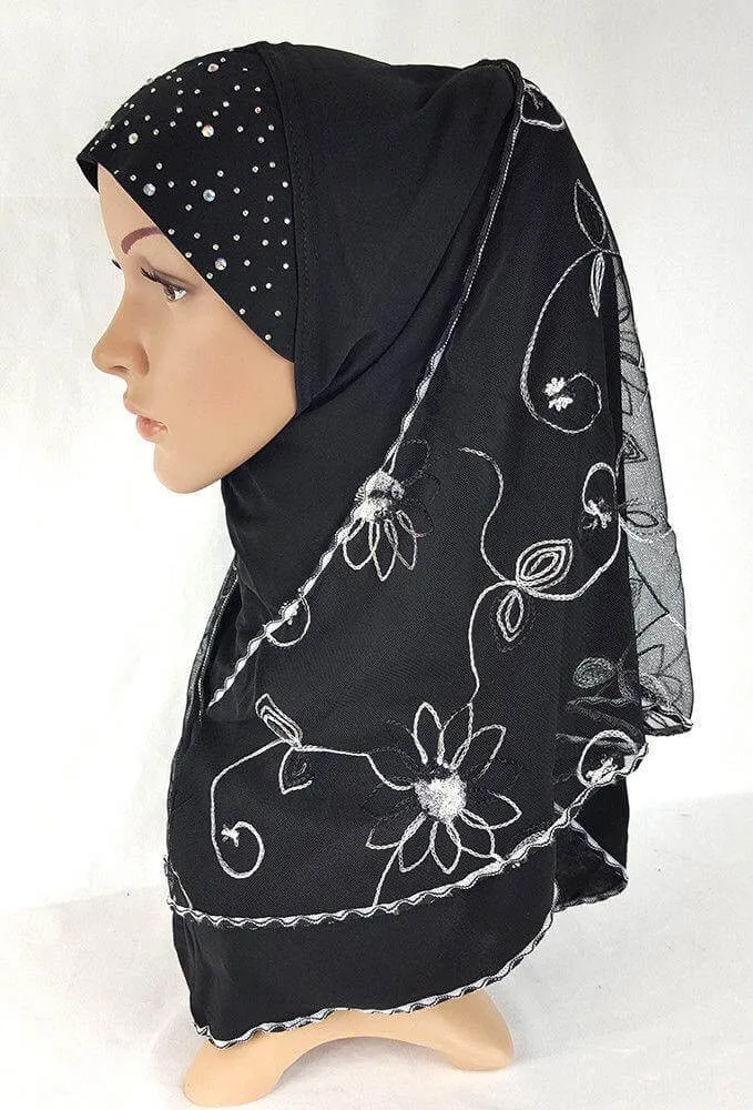 Lace Crystal Hemp Muslim Girl Amira Hijab Islamic Scarf Shawls Perfect Teenagers