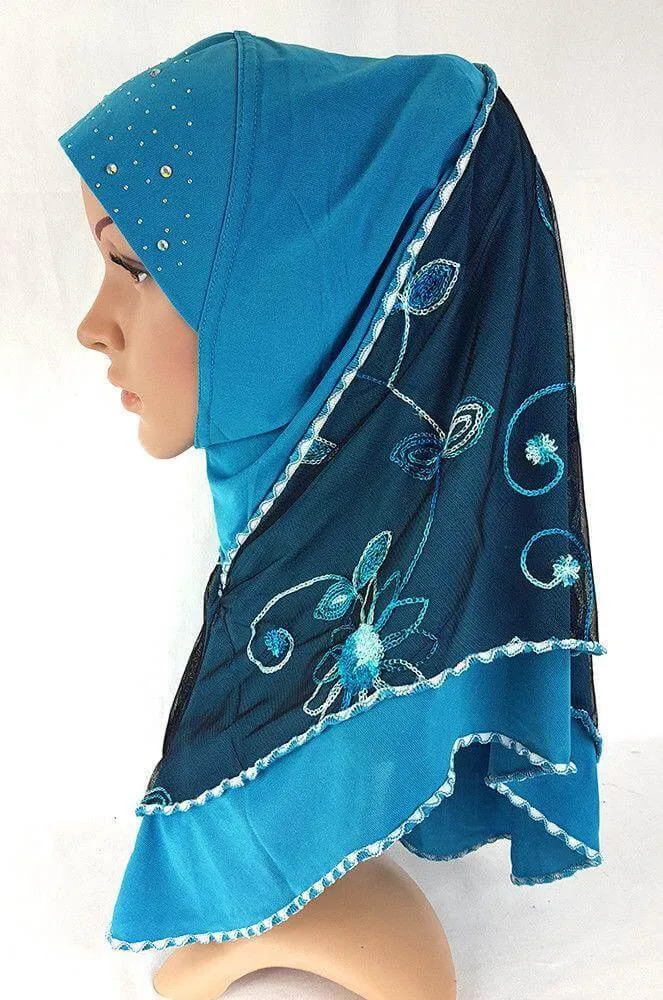 Lace Crystal Hemp Muslim Girl Amira Hijab Islamic Scarf Shawls Perfect Teenagers