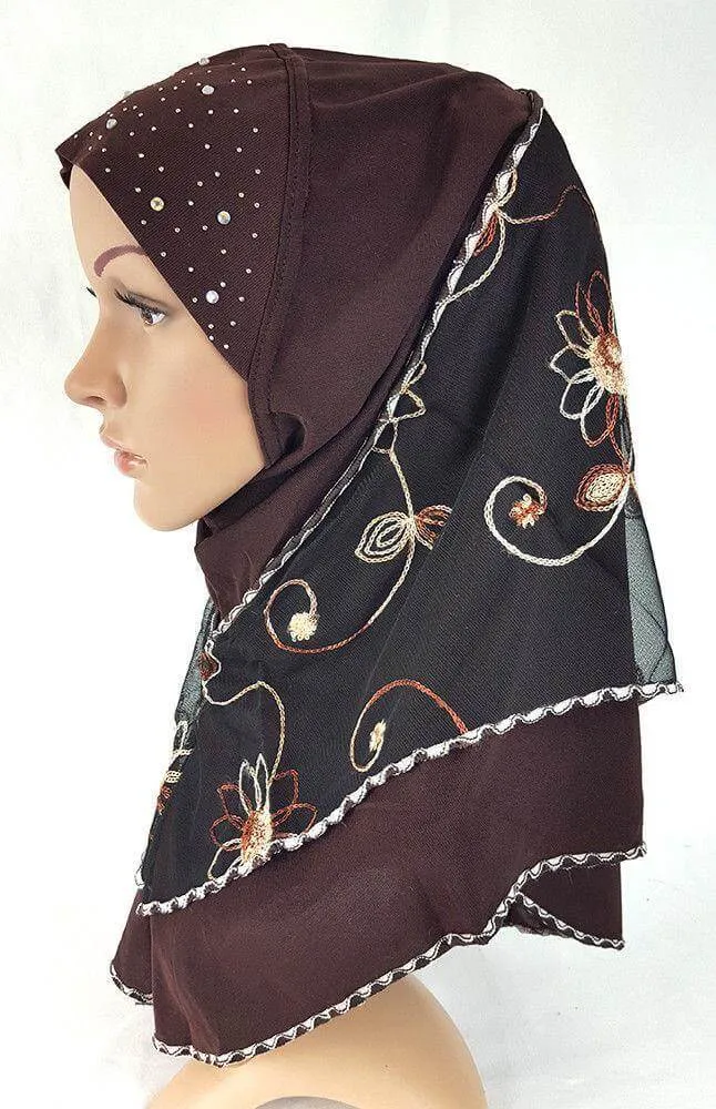 Lace Crystal Hemp Muslim Girl Amira Hijab Islamic Scarf Shawls Perfect Teenagers