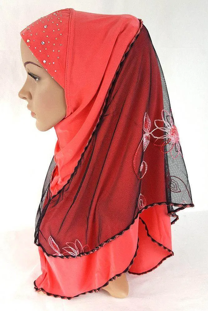 Lace Crystal Hemp Muslim Girl Amira Hijab Islamic Scarf Shawls Perfect Teenagers
