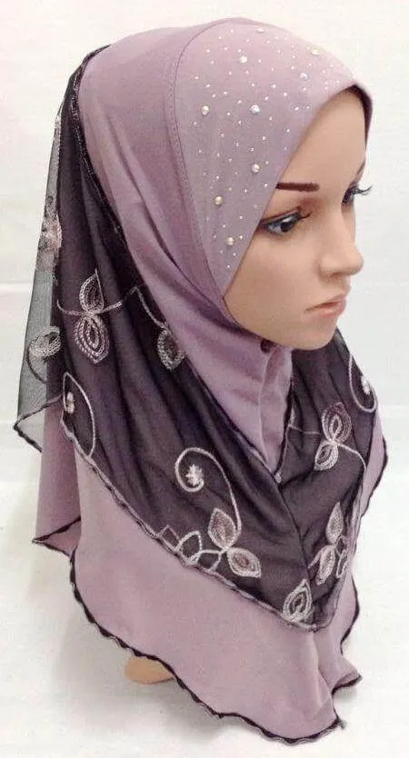 Lace Crystal Hemp Muslim Girl Amira Hijab Islamic Scarf Shawls Perfect Teenagers