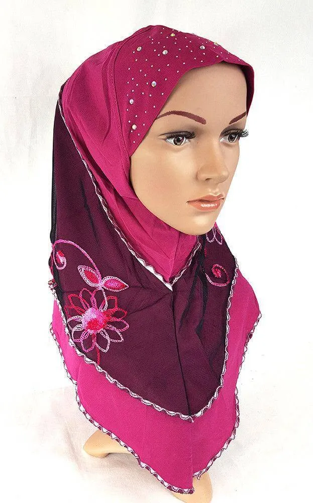 Lace Crystal Hemp Muslim Girl Amira Hijab Islamic Scarf Shawls Perfect Teenagers