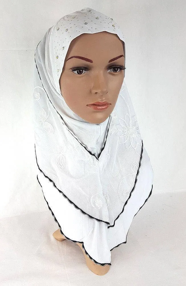 Lace Crystal Hemp Muslim Girl Amira Hijab Islamic Scarf Shawls Perfect Teenagers