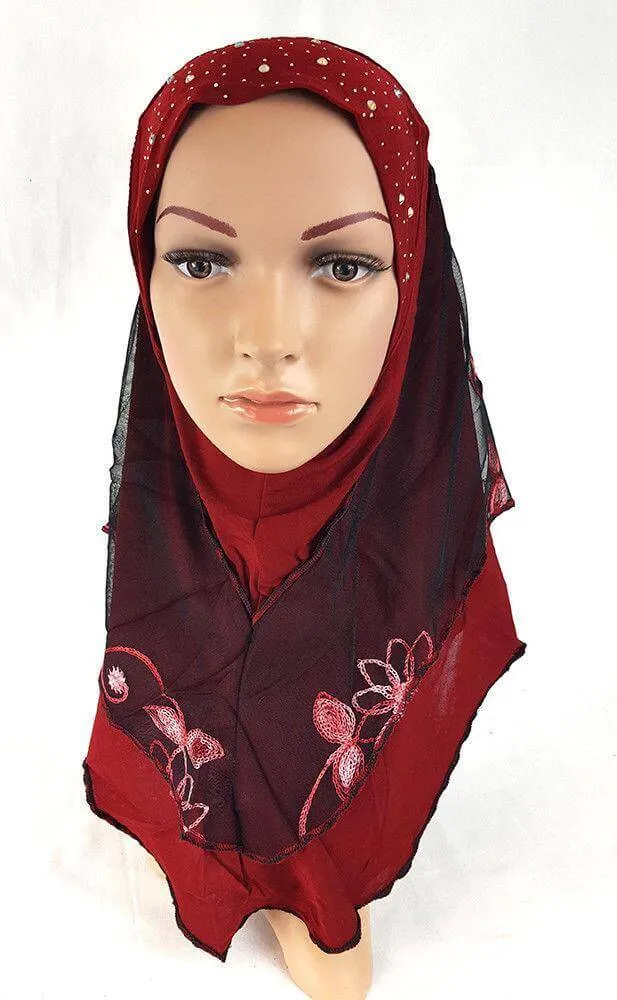 Lace Crystal Hemp Muslim Girl Amira Hijab Islamic Scarf Shawls Perfect Teenagers