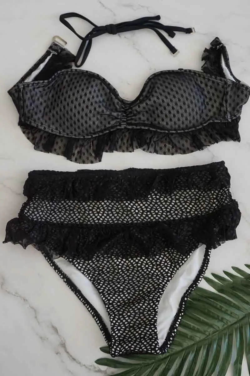 Lace Mesh High Waist Bikini Swimwear(3 colors)