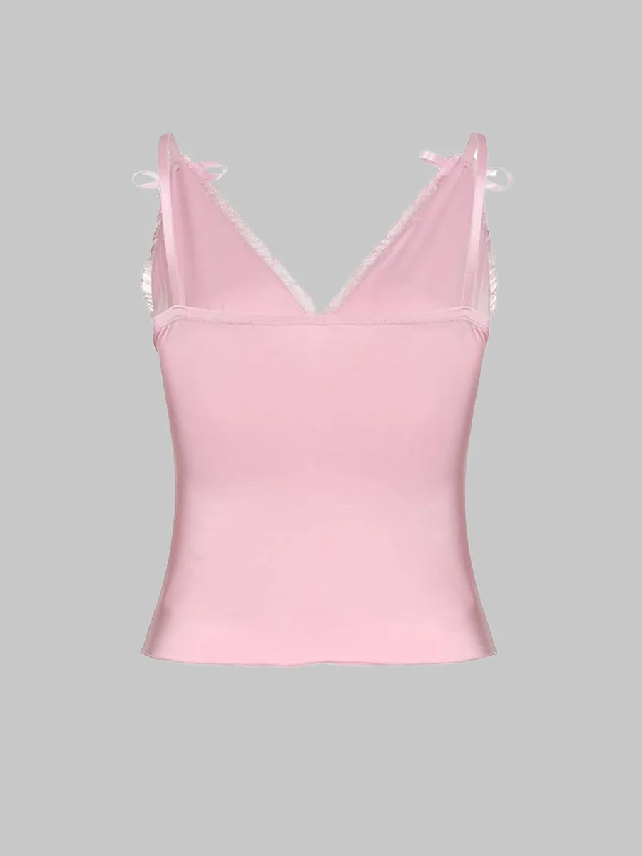 Lace Patchwork Bow Camisole Top