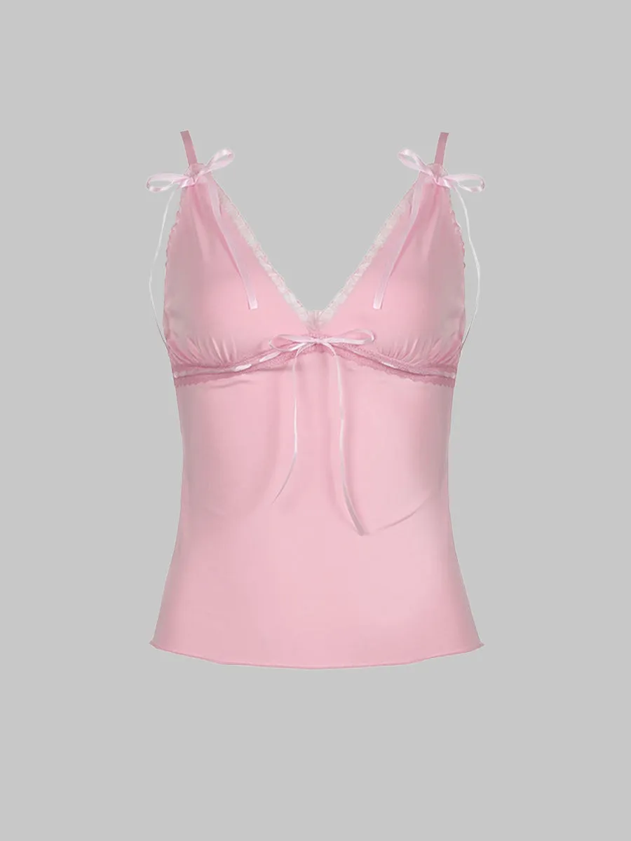 Lace Patchwork Bow Camisole Top