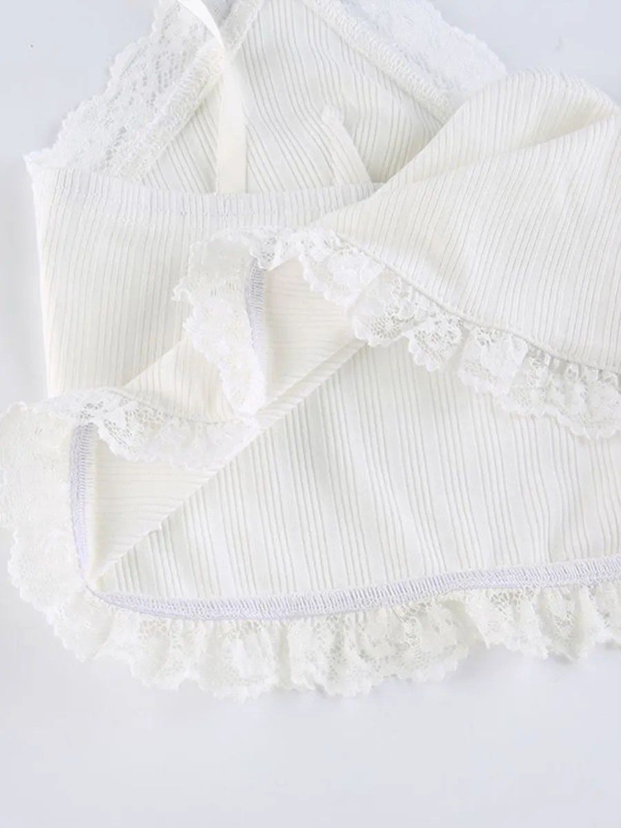Lace Patchwork Bow Tie Crop Top