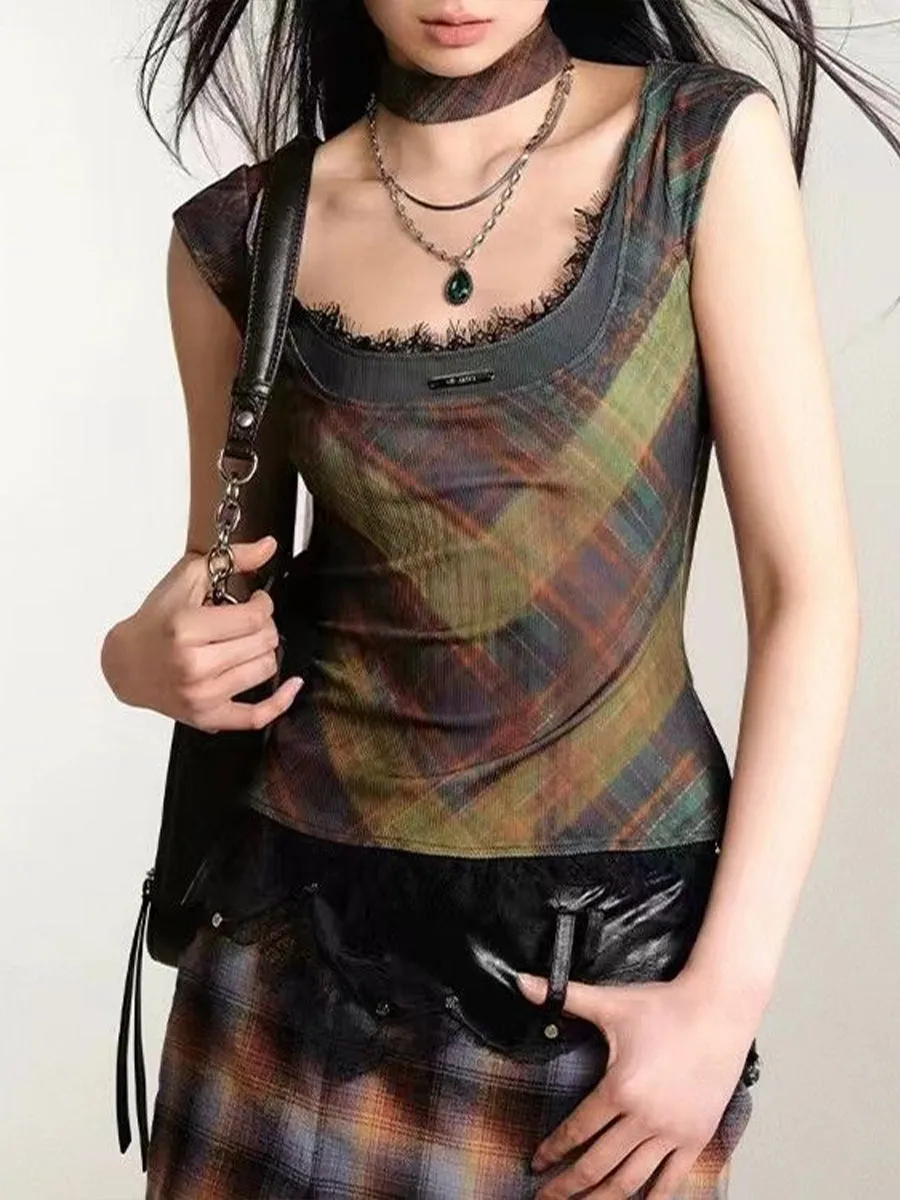 Lace  Patchwork Short Sleeve Top with Choker