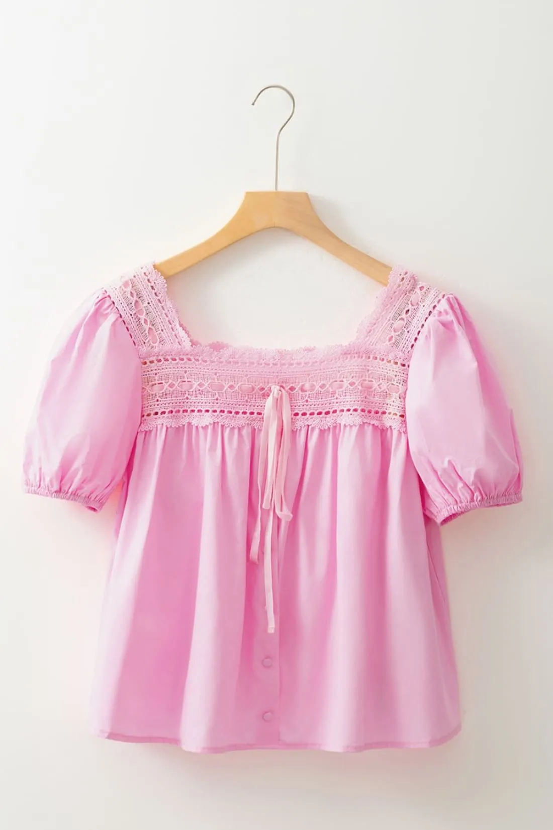 Lace Trim Cotton Puff Sleeve Blouse - Pre-Order