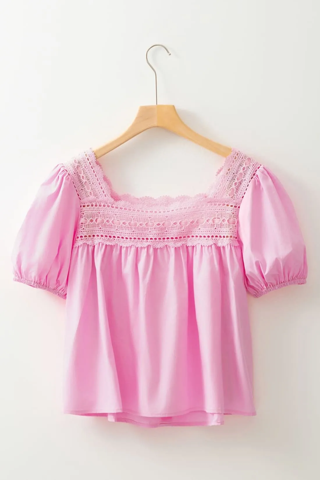 Lace Trim Cotton Puff Sleeve Blouse - Pre-Order