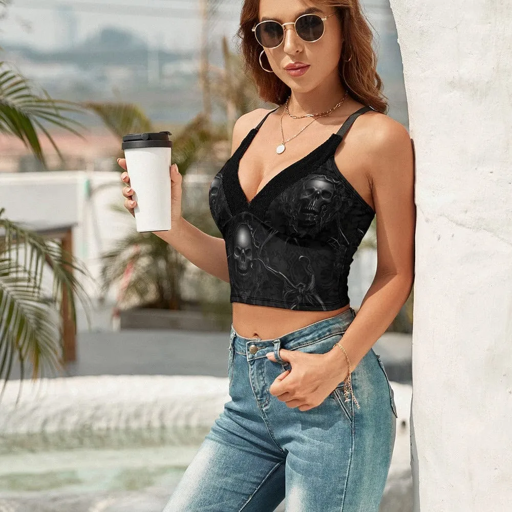 Ladies Black Skulls V-Neck Camisole Tank Top