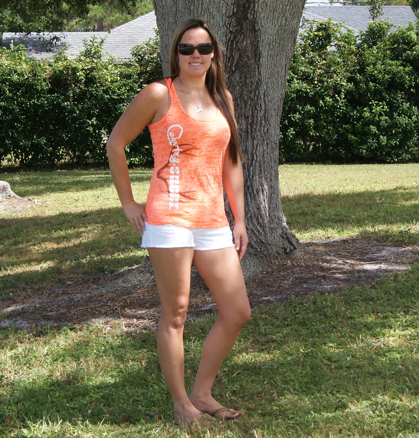 Ladies Tank Top - Burnout Orange  - Deer Antlers - Country Shore Outfitters