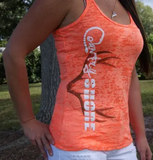 Ladies Tank Top - Burnout Orange  - Deer Antlers - Country Shore Outfitters