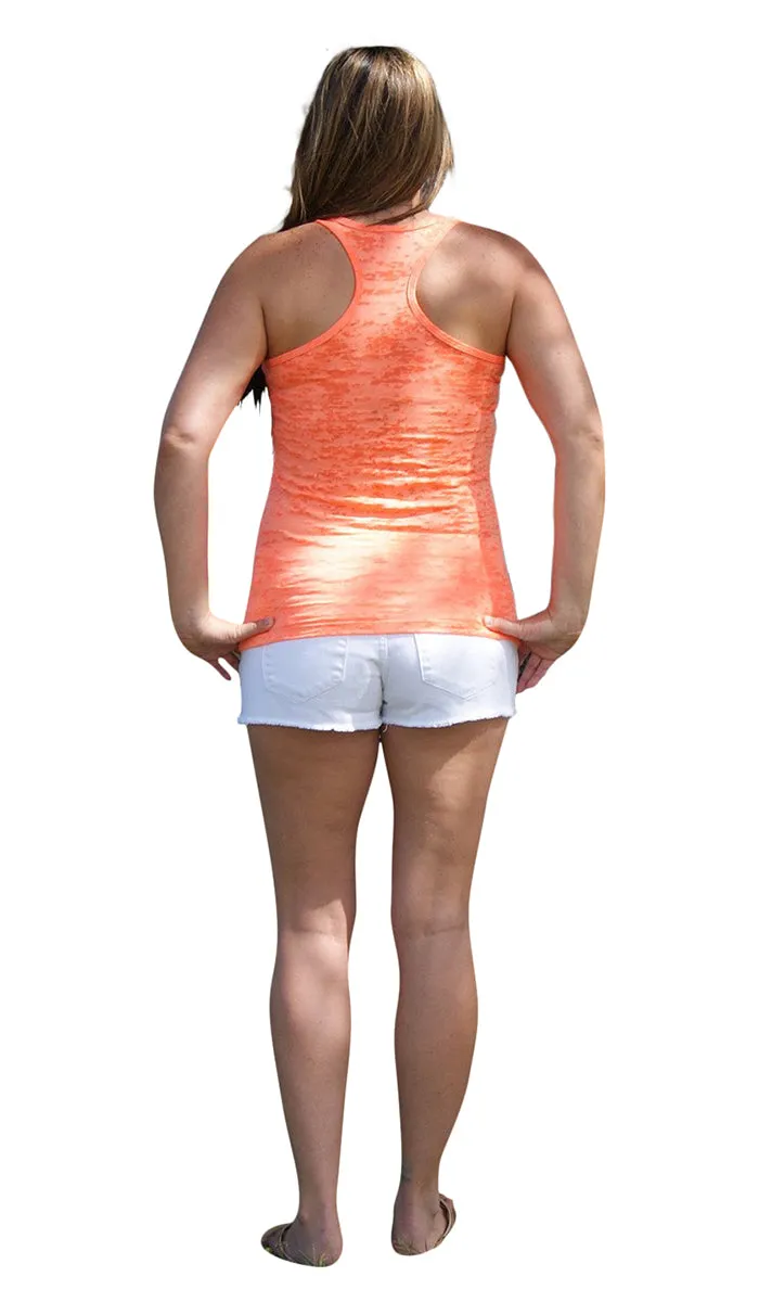 Ladies Tank Top - Burnout Orange  - Deer Antlers - Country Shore Outfitters