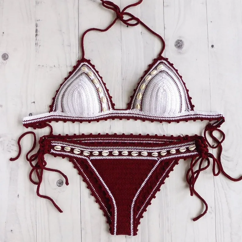 Lakoocha Two Tone Crochet Swimsuit With Seashells