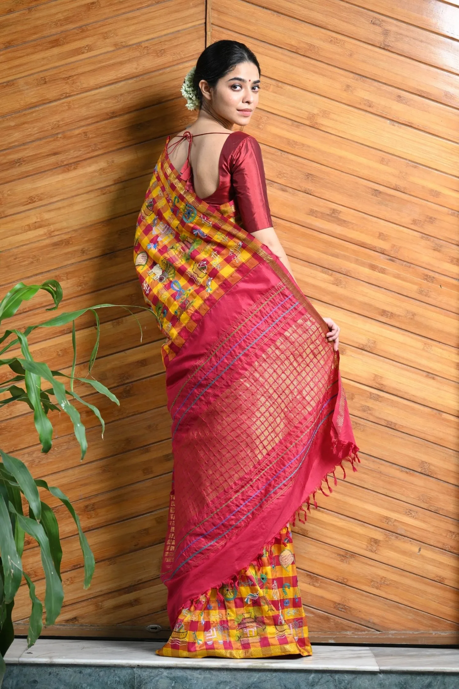 Lakshmi Kanjiveram Embroidered with Kantha
