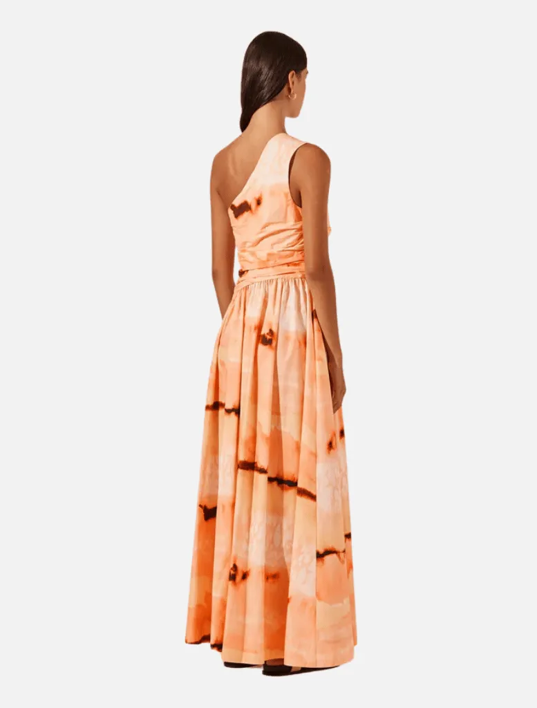 Larissa Asymmetrical Gathered Maxi Dress - Peach/Multi