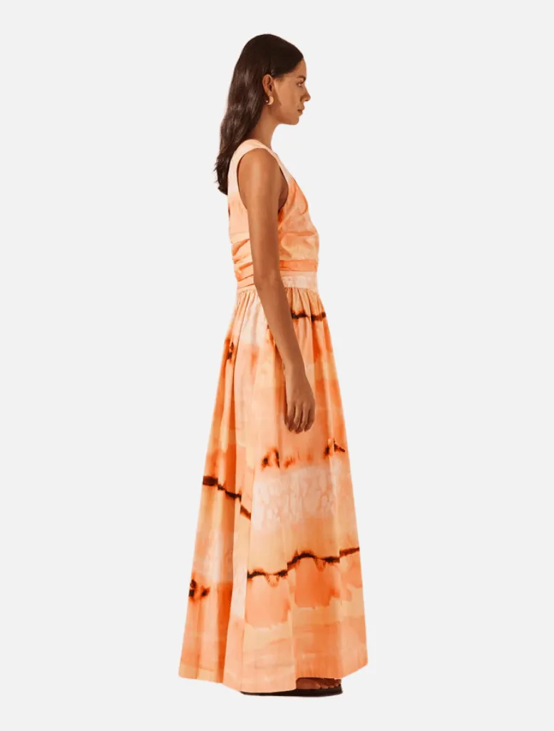 Larissa Asymmetrical Gathered Maxi Dress - Peach/Multi