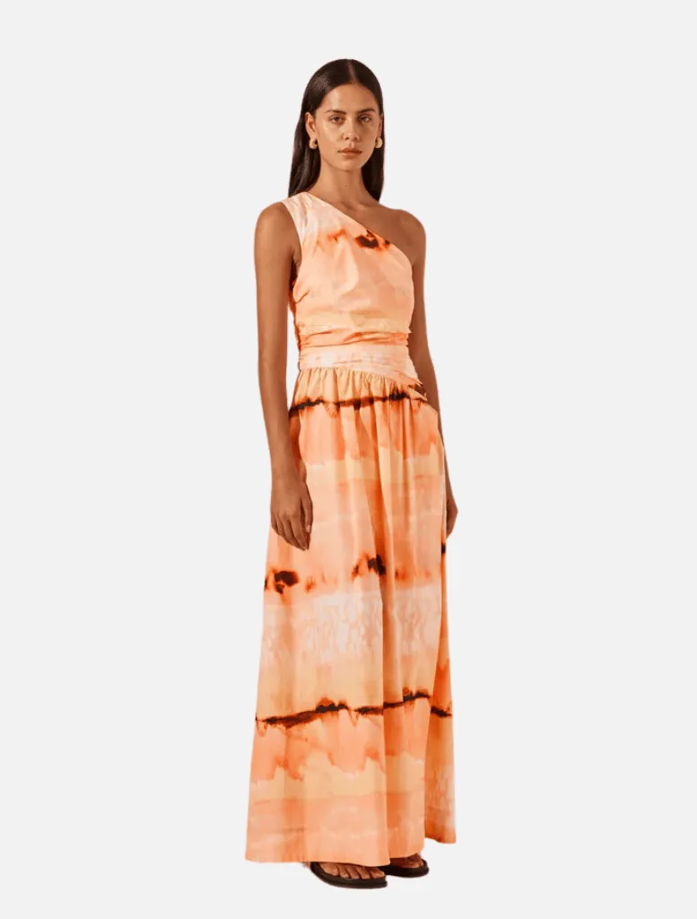 Larissa Asymmetrical Gathered Maxi Dress - Peach/Multi