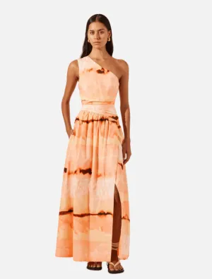 Larissa Asymmetrical Gathered Maxi Dress - Peach/Multi