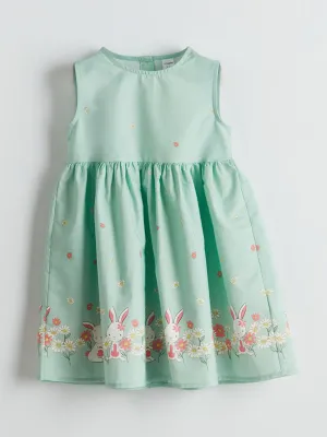 LCW Kids Green Crew Neck Girls Poplin Dress
