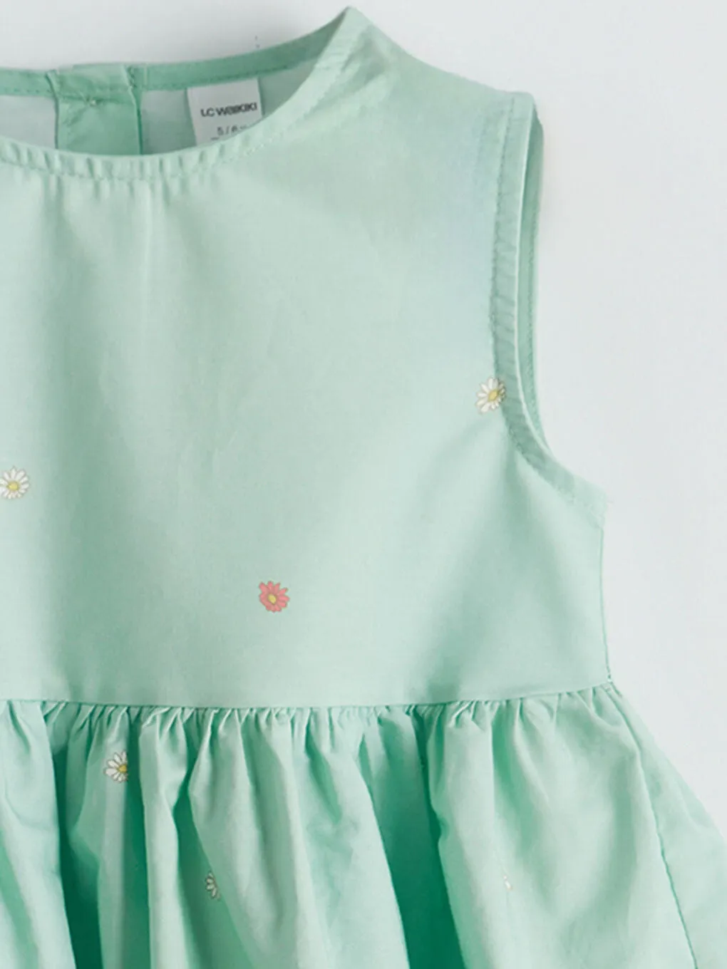 LCW Kids Green Crew Neck Girls Poplin Dress