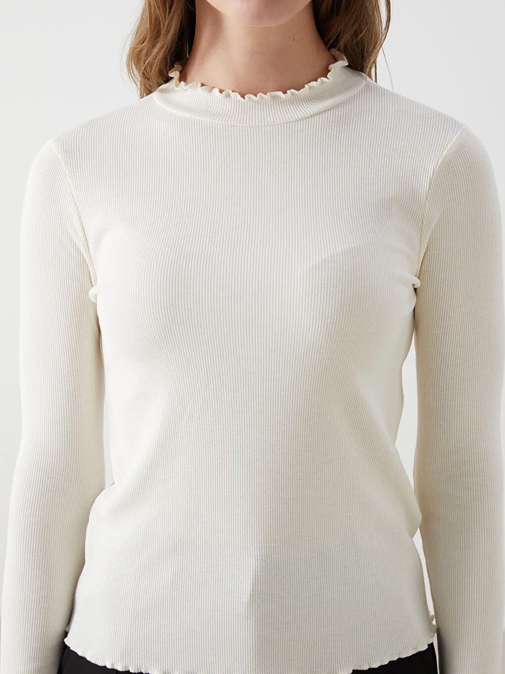 LCW Modest Ecru Stand Collar Women Bodysuit