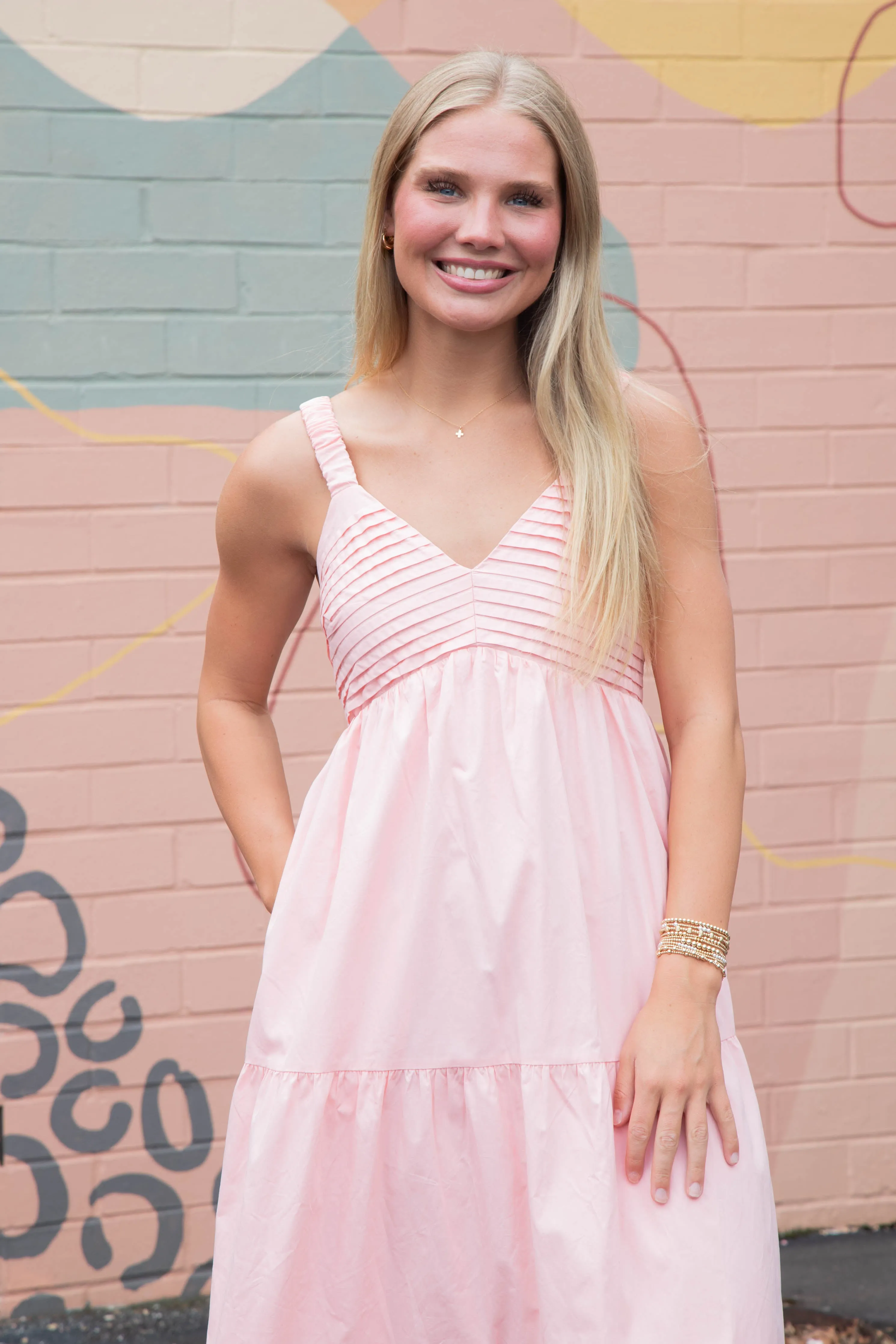 Lena Pintuck Detail Maxi Dress, Light Pink