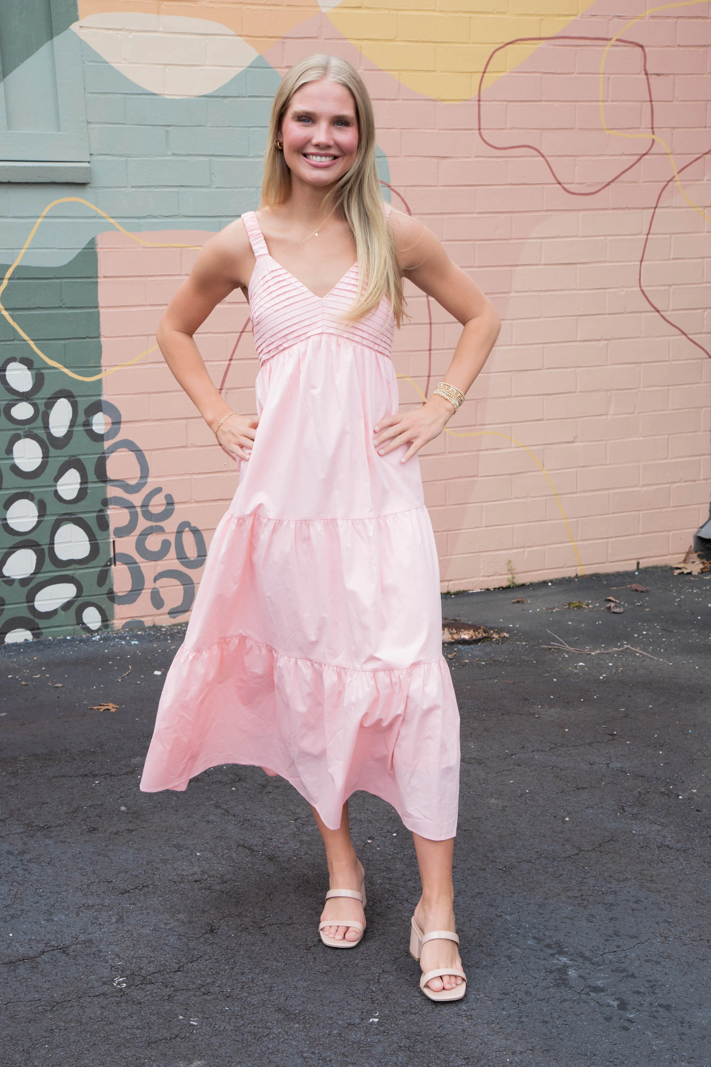 Lena Pintuck Detail Maxi Dress, Light Pink