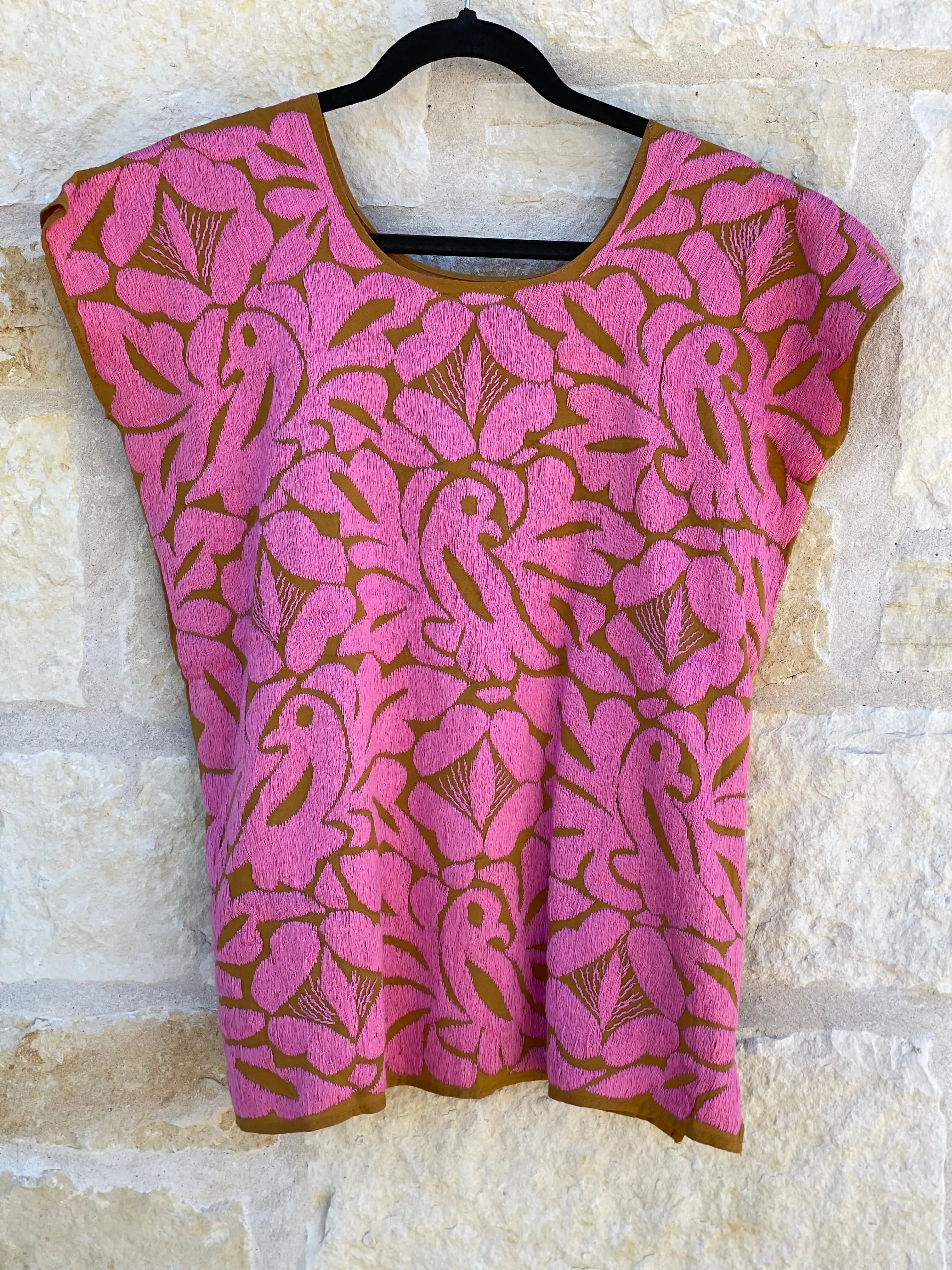 Light pink and Mustard Jalapa Blouse M/L