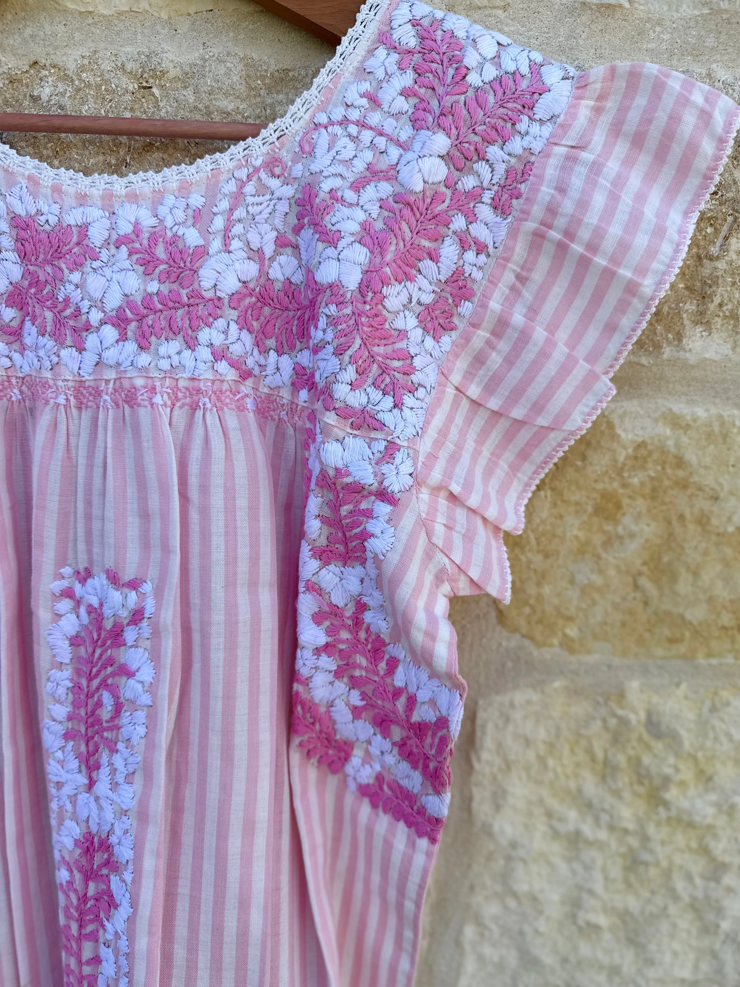 Light Pink and White Flutter Sleeve Felicia Blouse - M