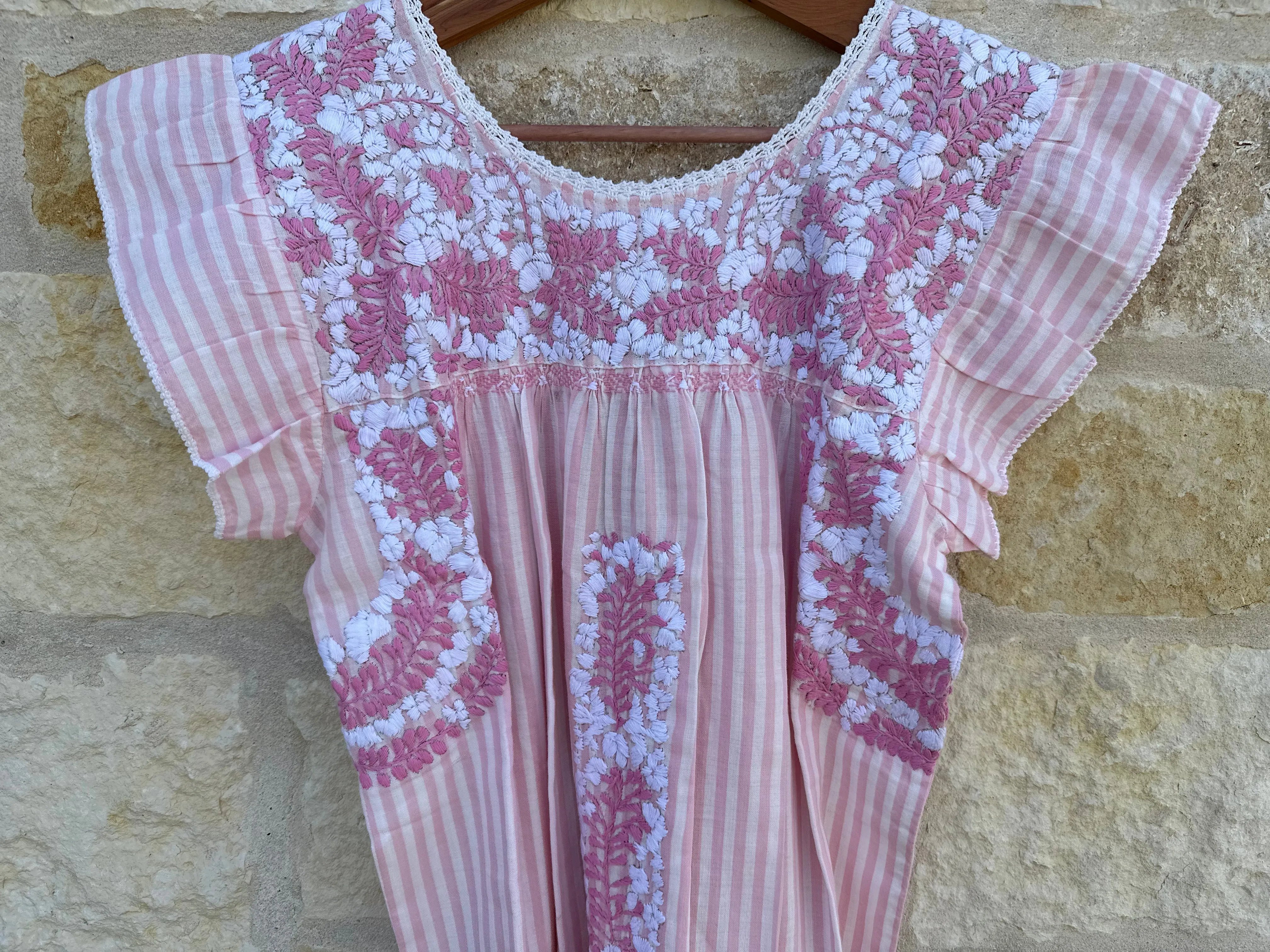 Light Pink and White Flutter Sleeve Felicia Blouse - M