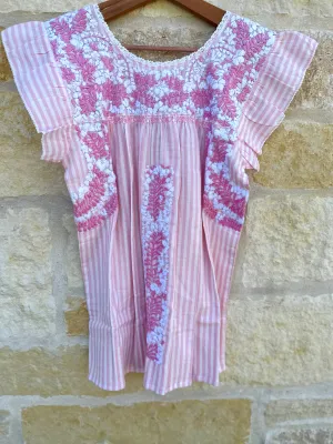 Light Pink and White Flutter Sleeve Felicia Blouse - M