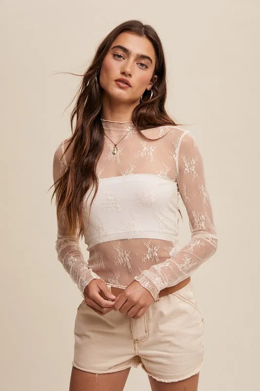 Listicle Sheer Lace Long SleeveTop
