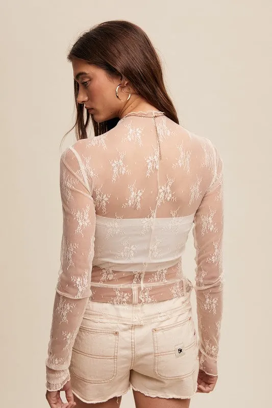 Listicle Sheer Lace Long SleeveTop