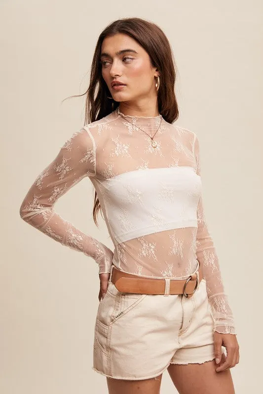 Listicle Sheer Lace Long SleeveTop